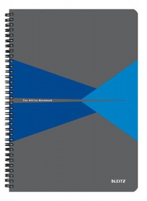 Spirálfüzet, A4, kockás, 90 lap, PP borító, LEITZ "Office", szürke-kék