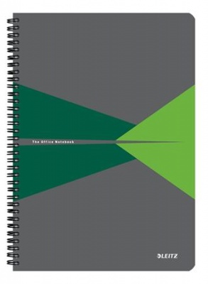 Spirálfüzet, A4, kockás, 90 lap, laminált karton borító, LEITZ "Office", szürke-zöld