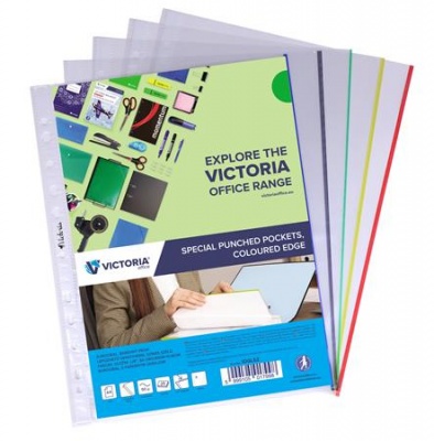 Genotherm, lefűzhető, színes szélű, A4, 50 mikron, víztiszta, VICTORIA OFFICE, vegyes színek