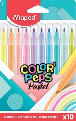 Filctoll készlet, 2,8 mm, kimosható, MAPED "Color`Peps Pastel", 10 különböző pasztell szín