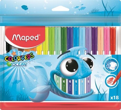 Filctoll készlet, 2 mm, kimosható, MAPED "Color`Peps Ocean", 18 különböző szín