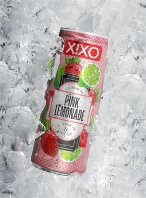 Üdítőital, szénsavas, 250 ml, XIXO "Pink Lemonade", eper és lime