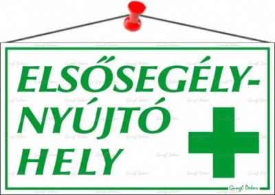 Információs tábla, 22,5x12,5 cm, "Elsősegélynyújtó hely"