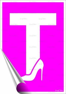 Információs matrica, 25x17,5 cm, tanuló vezető T betű, női, pink