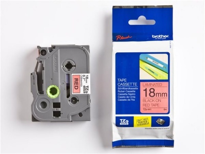 Feliratozógép szalag, 18 mm x 8 m, BROTHER, "TZe-441" piros-fekete