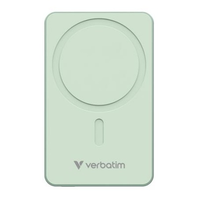 Power bank, mágneses (vezeték nélküli), 10.000mAh, VERBATIM "Charge n Go Essentials", zöld