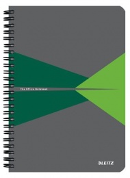 Spirálfüzet, A5, vonalas, 90 lap, PP borító, LEITZ "Office", szürke-zöld