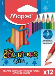 Színes ceruza készlet, háromszögletű, MAPED "Color`Peps Star Mini", 12 különböző szín