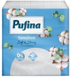 Szalvéta, 1/4 hajtogatott, 1 rétegű, 24x24 cm, 90 db, PUFINA "Sensitive"